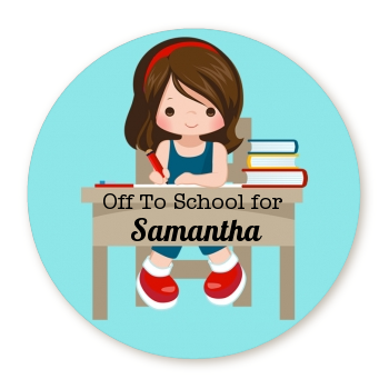 Girl Student - Round Personalized School Sticker Labels