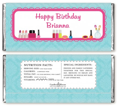 Glamour Girl Makeup Party - Personalized Birthday Party Candy Bar Wrappers