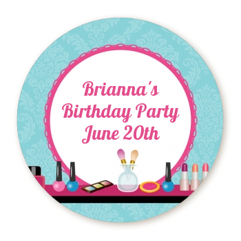 Glamour Girl Makeup Party - Round Personalized Birthday Party Sticker Labels