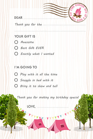 Camping Glam Style - Birthday Party Fill In Thank You Cards