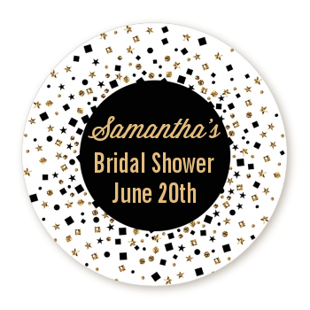 Glitter Black and White - Round Personalized Bridal Shower Sticker Labels