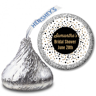 Glitter Black and White - Hershey Kiss Bridal Shower Sticker Labels