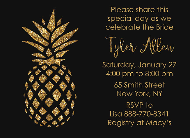 Gold Glitter Pineapple - Bridal Shower Invitations