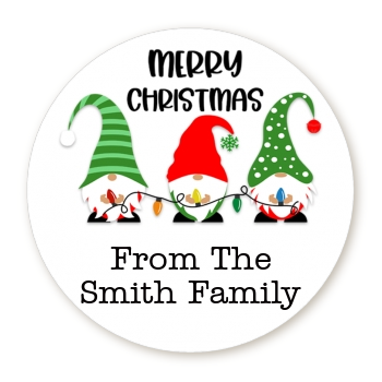 Gnome Trio - Round Personalized Christmas Sticker Labels
