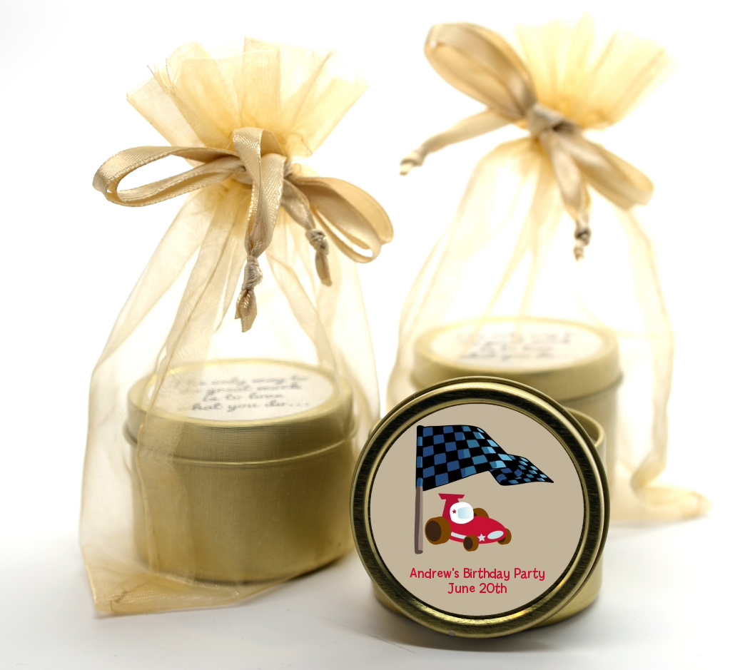 Go Kart - Birthday Party Gold Tin Candle Favors