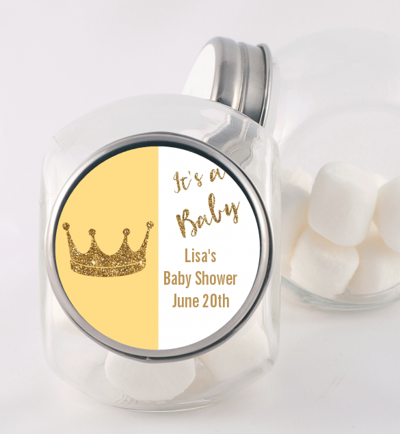 Gold Glitter Baby Crown - Personalized Baby Shower Candy Jar