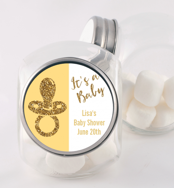 Gold Glitter Baby Pacifier - Personalized Baby Shower Candy Jar