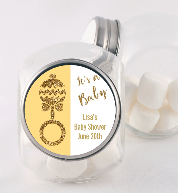 Gold Glitter Baby Rattle - Personalized Baby Shower Candy Jar