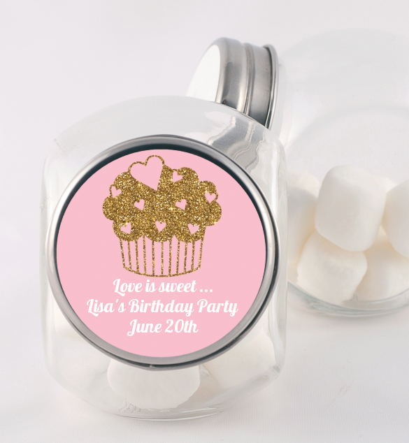 Gold Glitter Cupcake - Personalized Birthday Party Candy Jar
