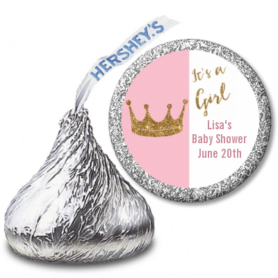 Gold Glitter Pink Crown - Hershey Kiss Baby Shower Sticker Labels