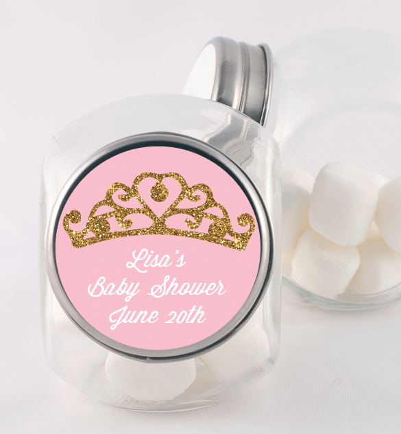 Gold Glitter Pink Tiara - Personalized Baby Shower Candy Jar
