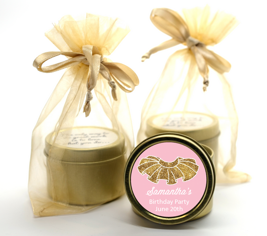 Gold Glitter Tutu - Birthday Party Gold Tin Candle Favors