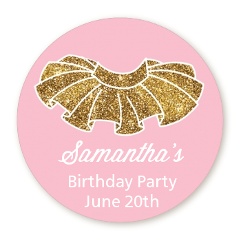 Gold Glitter Tutu - Round Personalized Birthday Party Sticker Labels