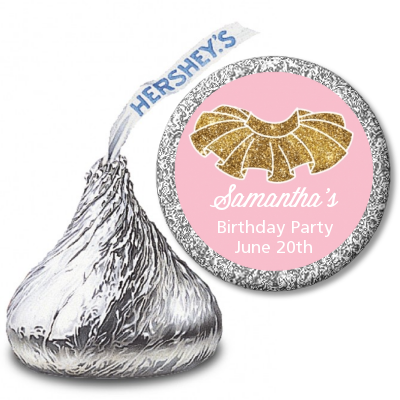 Gold Glitter Tutu - Hershey Kiss Birthday Party Sticker Labels