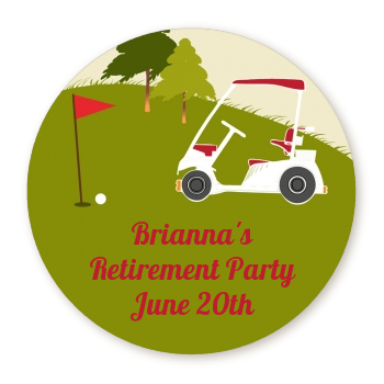 Golf Cart - Round Personalized Retirement Party Sticker Labels