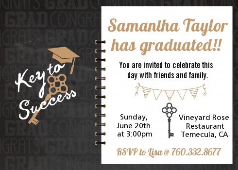 Grad Keys to Success - Graduation Party Invitations