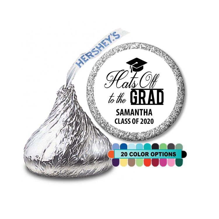 Hats Off To The Grad - Hershey Kiss Graduation Party Sticker Labels