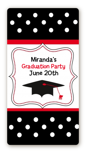 Graduation Cap Black & Red - Custom Rectangle Graduation Party Sticker/Labels