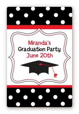Graduation Cap Black & Red - Custom Large Rectangle Graduation Party Sticker/Labels