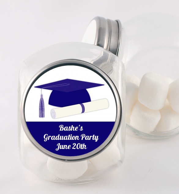 Graduation Cap Blue - Personalized Graduation Party Candy Jar