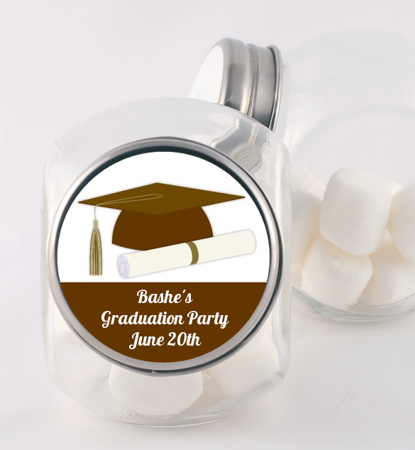 Graduation Cap Brown - Personalized Graduation Party Candy Jar