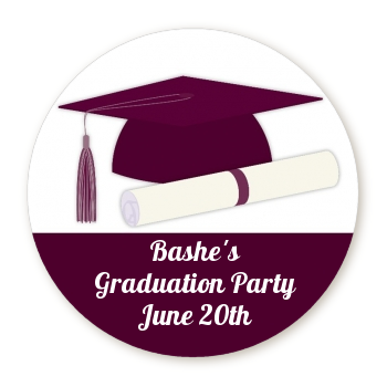 Graduation Cap Maroon - Round Personalized Graduation Party Sticker Labels