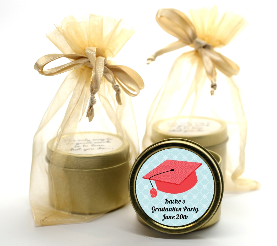 Graduation Cap Red - Graduation Party Gold Tin Candle Favors