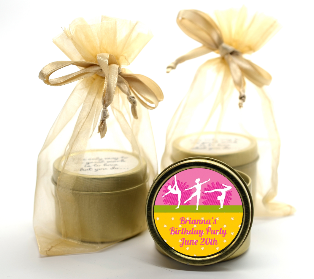 Gymnastics - Birthday Party Gold Tin Candle Favors