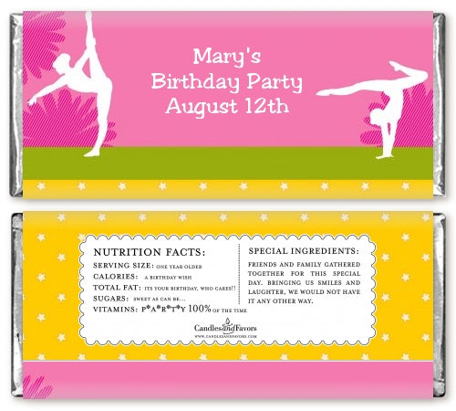 Gymnastics - Personalized Birthday Party Candy Bar Wrappers
