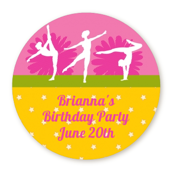 Gymnastics - Round Personalized Birthday Party Sticker Labels