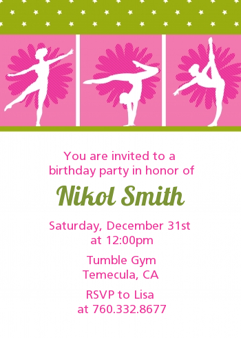 Gymnastics - Birthday Party Invitations