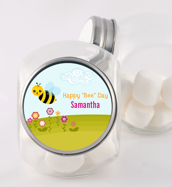 Happy Bee Day - Personalized Birthday Party Candy Jar