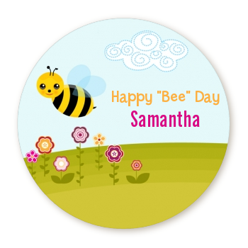 Happy Bee Day - Round Personalized Birthday Party Sticker Labels