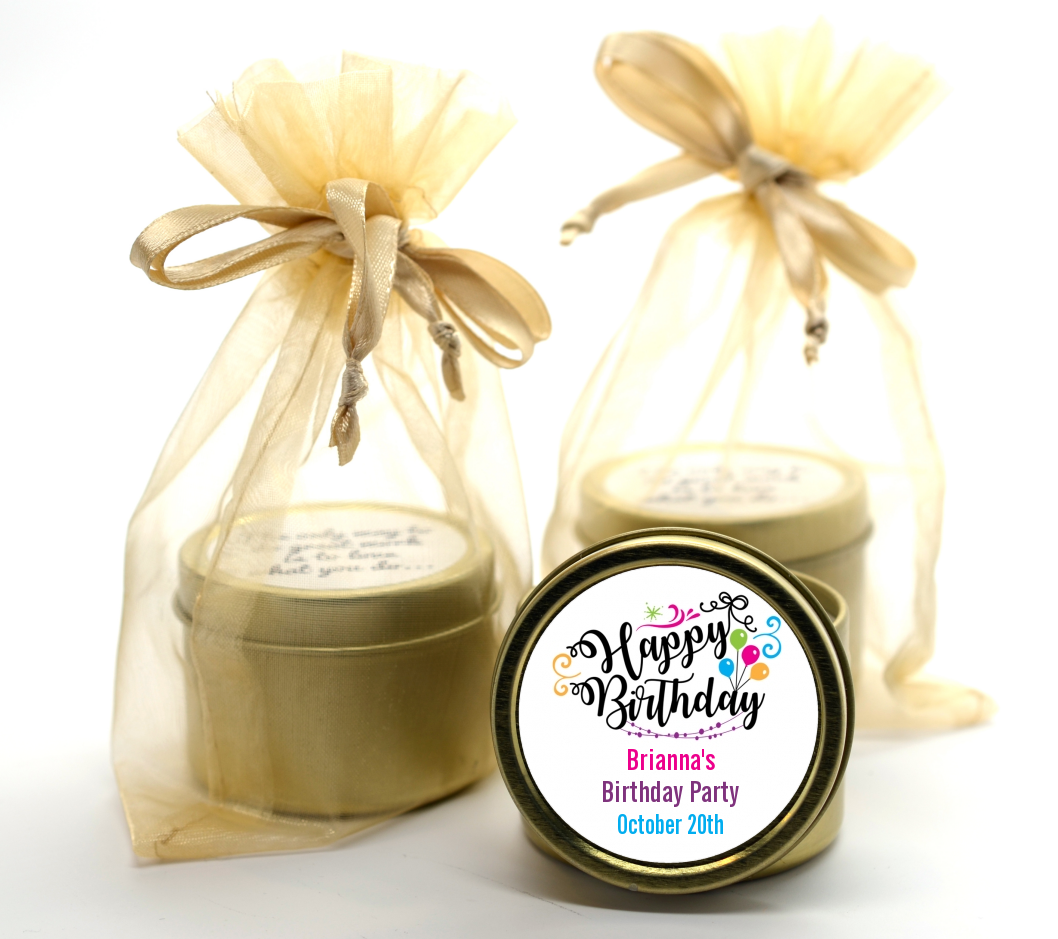 Happy Birthday - Birthday Party Gold Tin Candle Favors