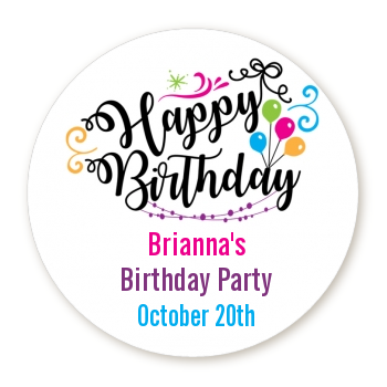 Happy Birthday - Round Personalized Birthday Party Sticker Labels