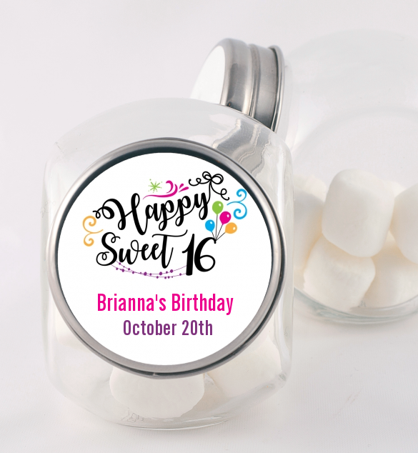 Happy Sweet 16 - Personalized Birthday Party Candy Jar