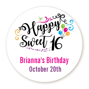 Happy Sweet 16 - Round Personalized Birthday Party Sticker Labels