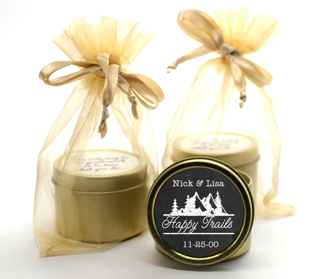Happy Trails - Bridal Shower Gold Tin Candle Favors