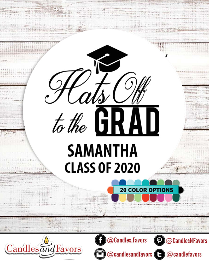 Hats Off To The Grad - Round Personalized Graduation Party Sticker Labels
