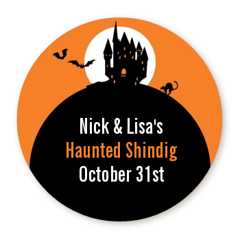 Haunted House - Round Personalized Halloween Sticker Labels