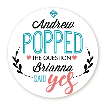 He Popped The Question - Round Personalized Bridal Shower Sticker Labels