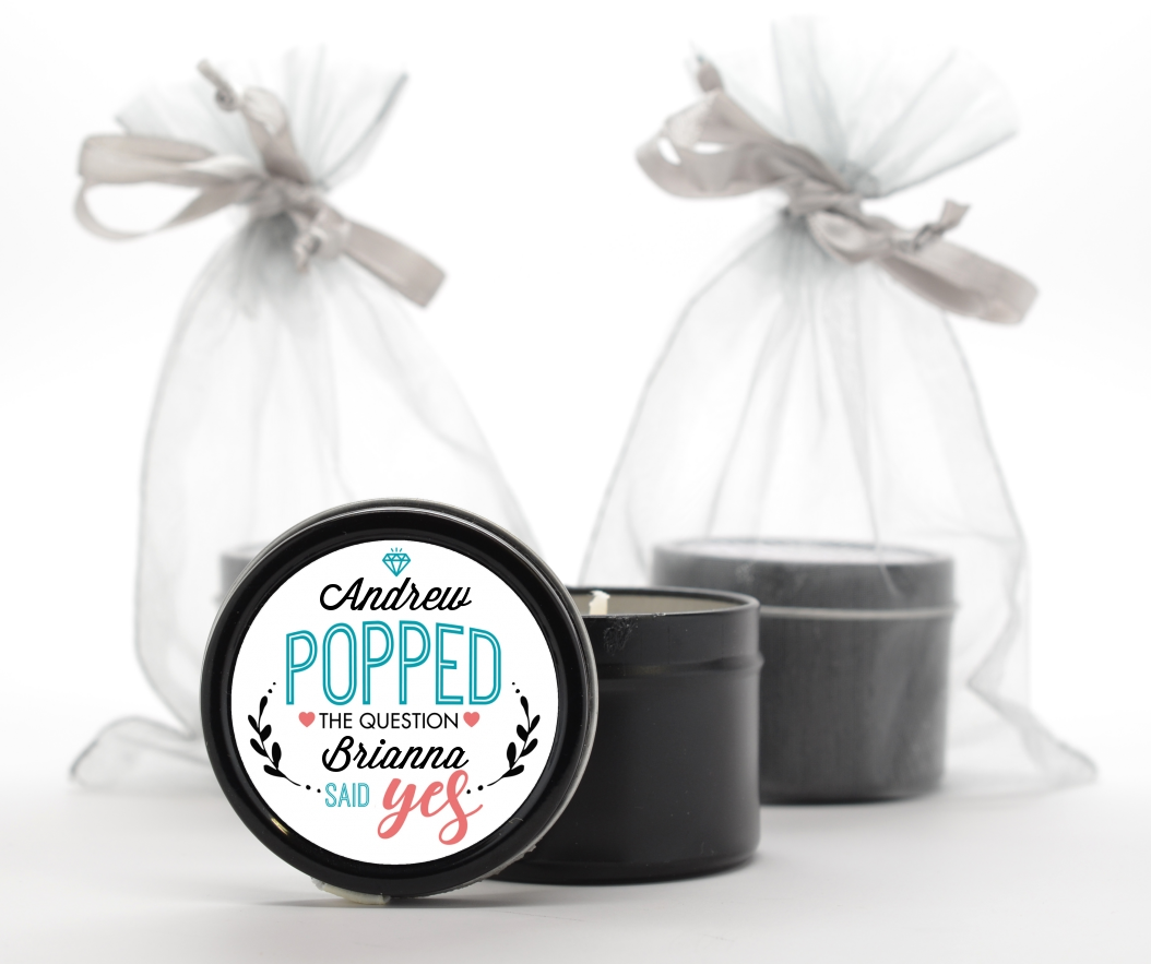 He Popped The Question - Bridal Shower Black Candle Tin Favors