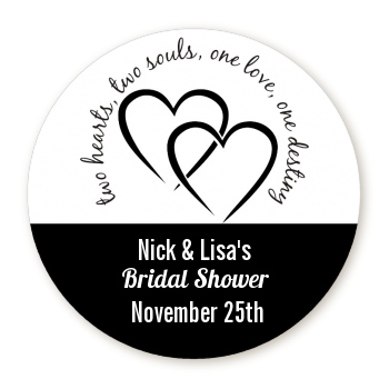 Hearts & Soul - Round Personalized Bridal Shower Sticker Labels