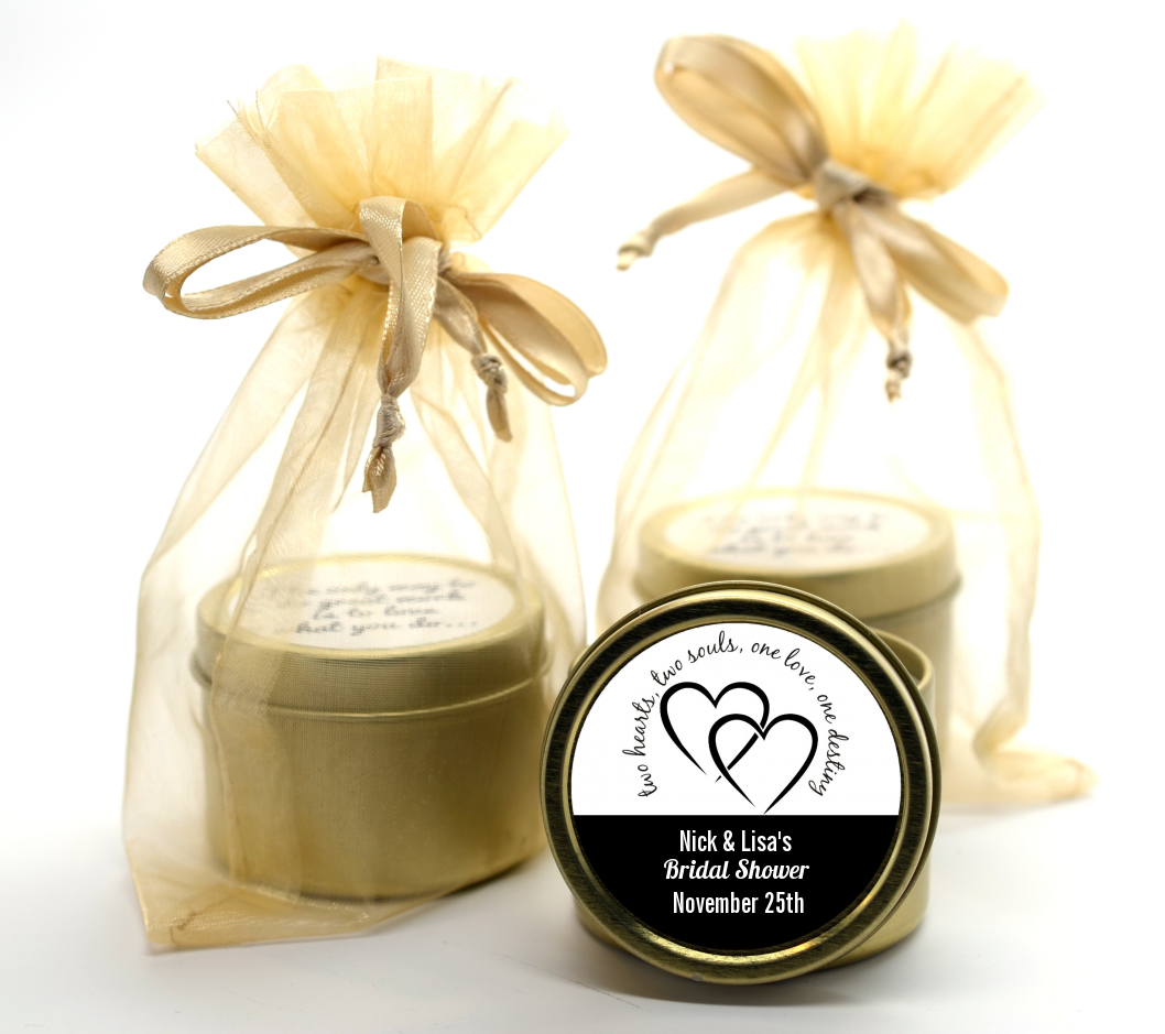Hearts & Soul - Bridal Shower Gold Tin Candle Favors
