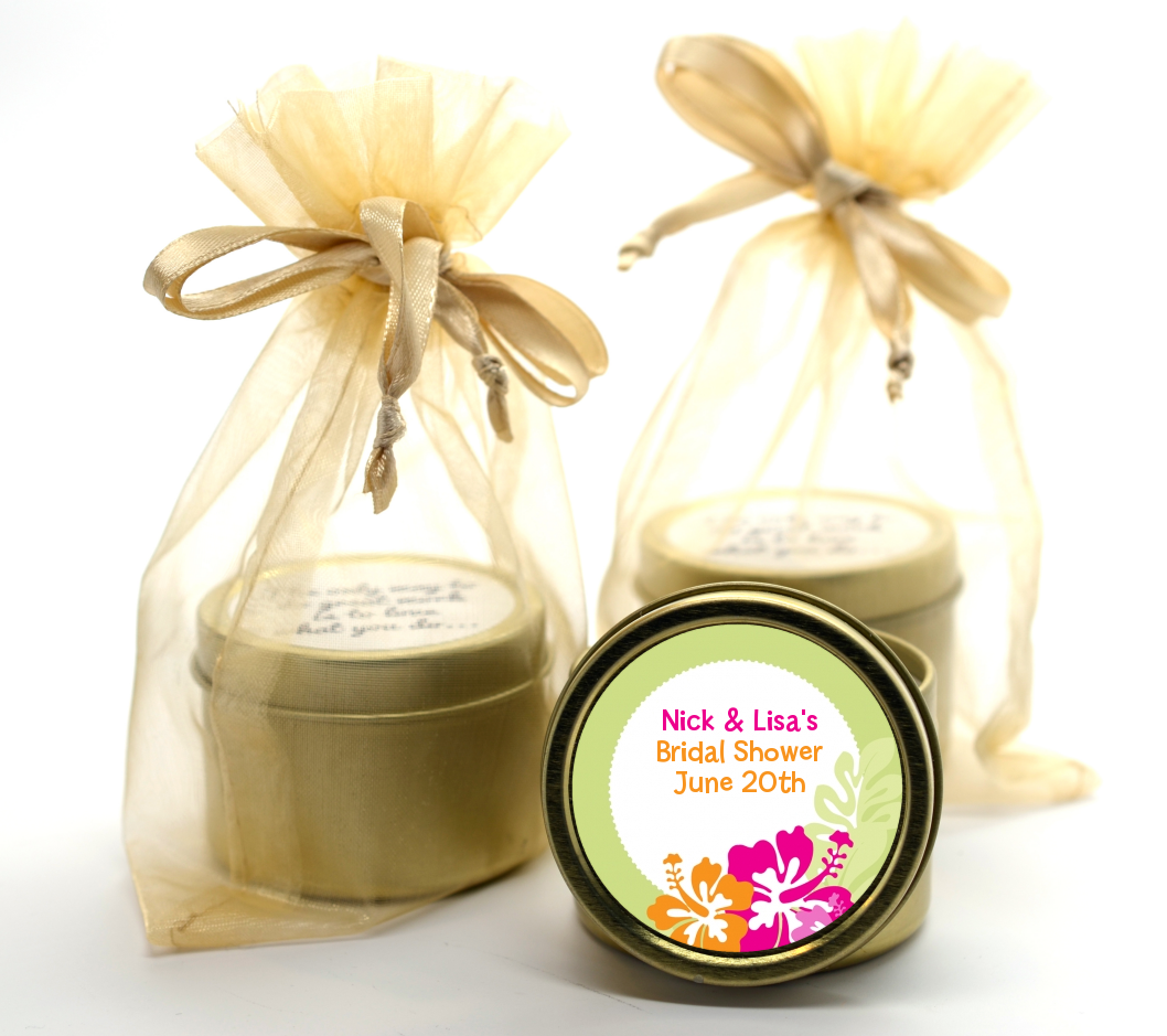 Hibiscus - Bridal Shower Gold Tin Candle Favors