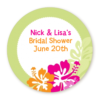 Hibiscus - Round Personalized Bridal Shower Sticker Labels