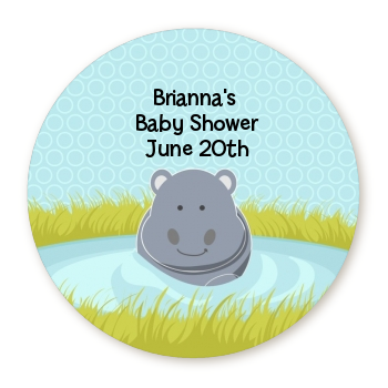 Hippopotamus Boy - Round Personalized Baby Shower Sticker Labels