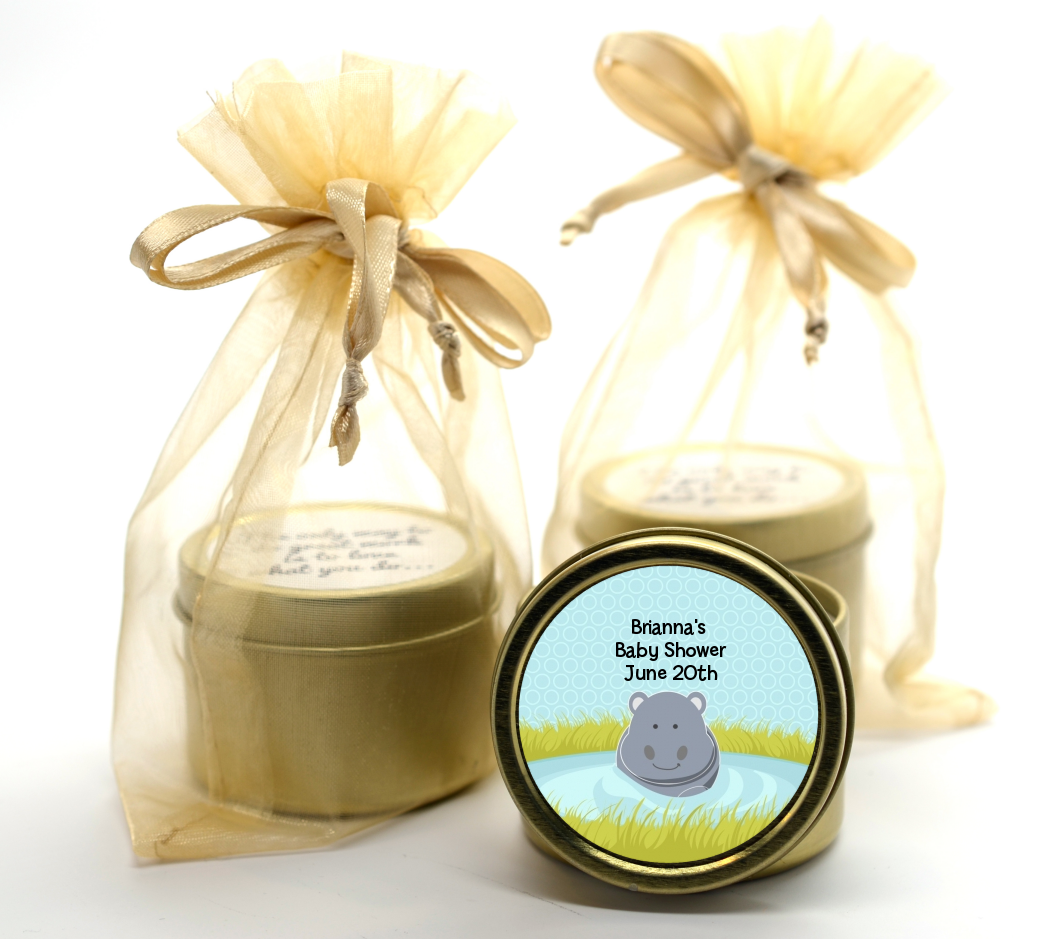 Hippopotamus Boy - Baby Shower Gold Tin Candle Favors