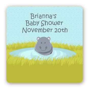 Hippopotamus Boy - Square Personalized Baby Shower Sticker Labels