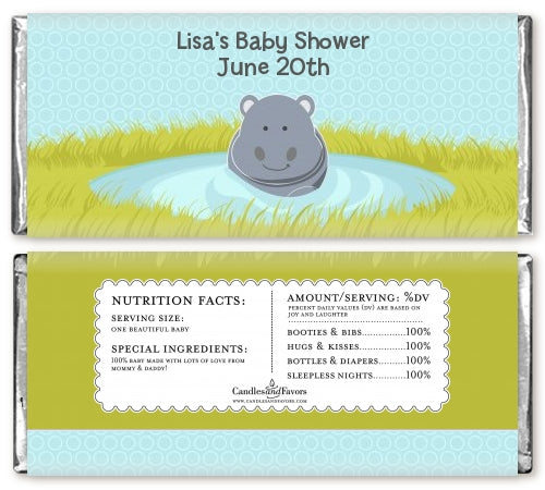 Hippopotamus Boy - Personalized Baby Shower Candy Bar Wrappers